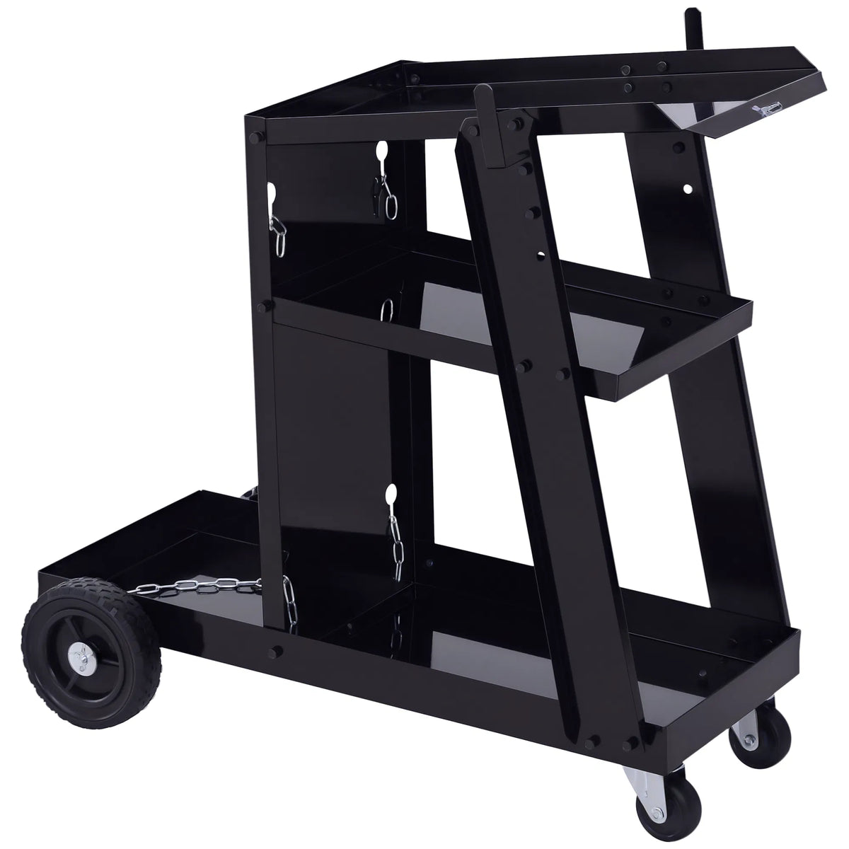 Welding Workhorse: Heavy Duty 3 Tier Welder Trolley Cart with Safety Chain Black