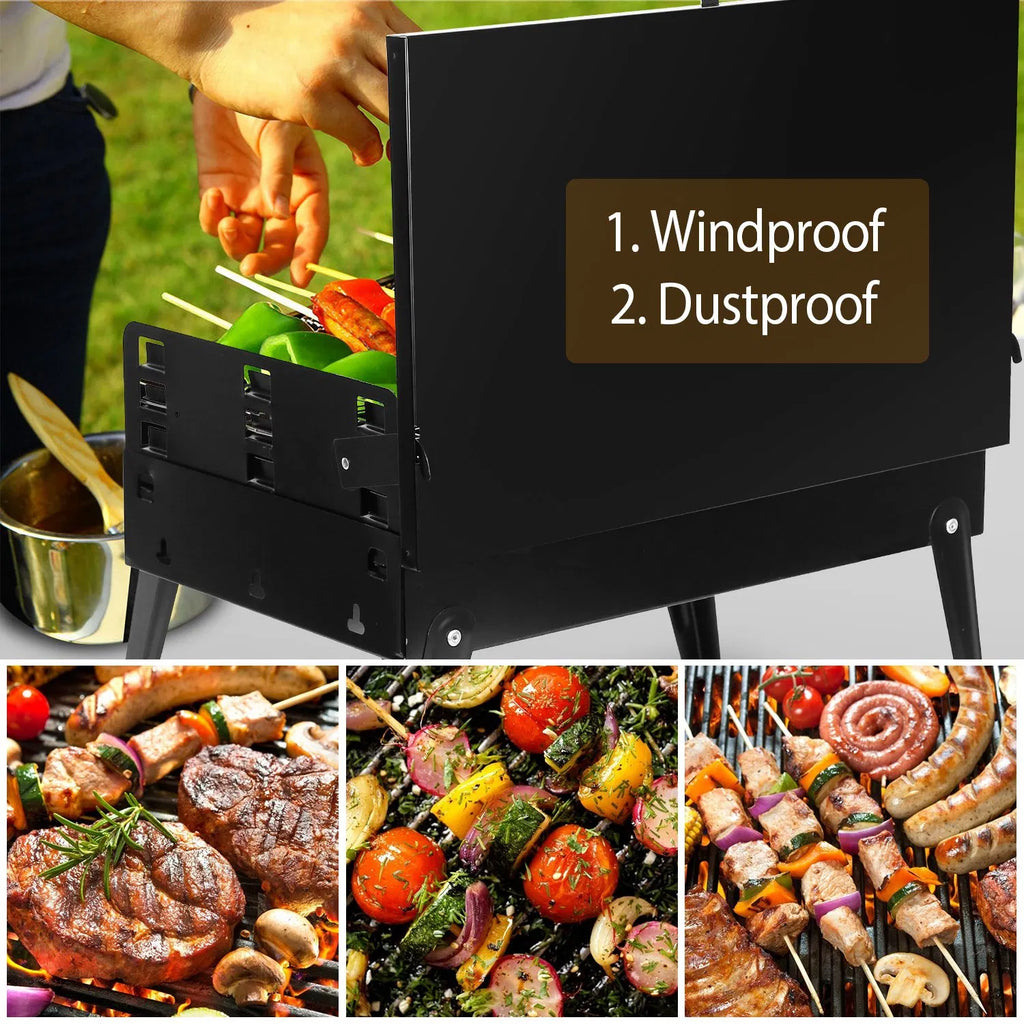 16.7x10x17.7in Portable Charcoal Grill Foldable BBQ Suitcase Grill Shelf For - Image 4