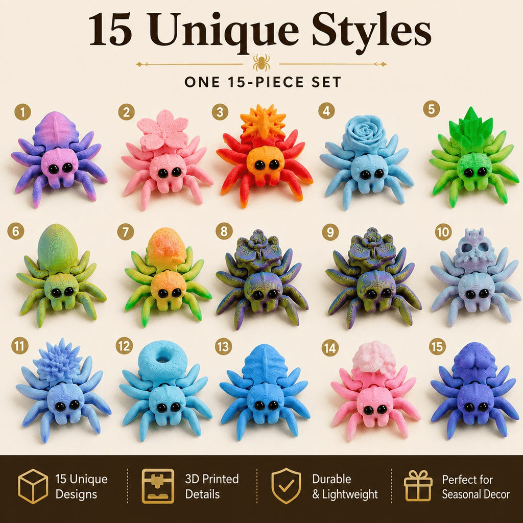 15pcs 3D Printed Mini Spider Figurine Set Cute Assorted Seasonal Desk Decor - Image 4