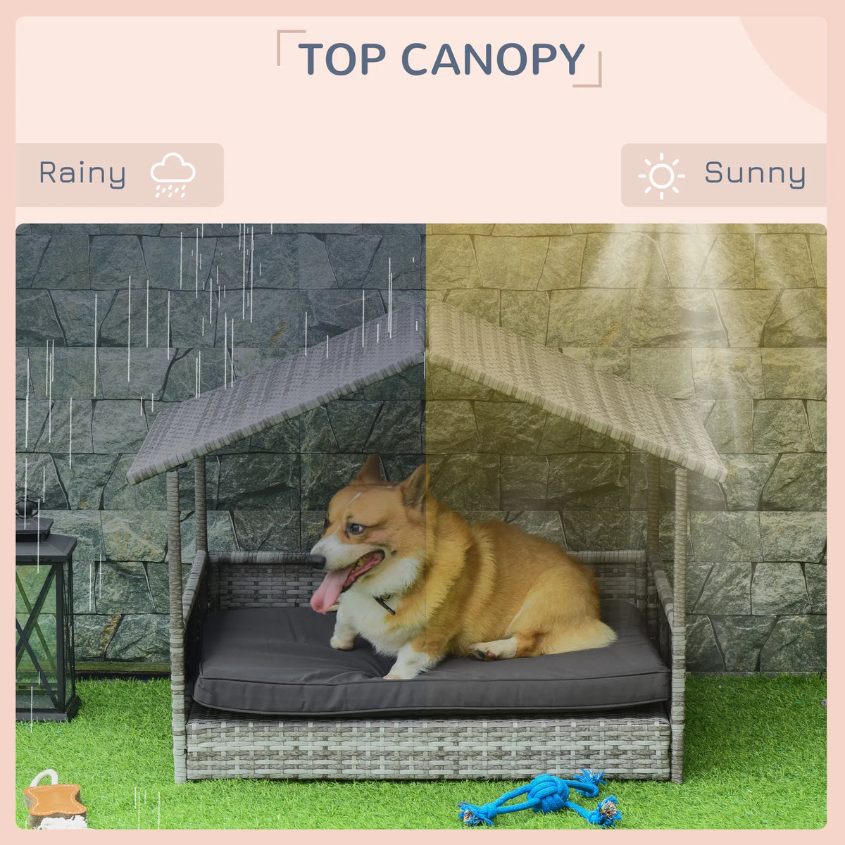 Wicker Pet House Dog Bed for Indoor/Outdoor Rattan Furniture with Cushion - Image 5