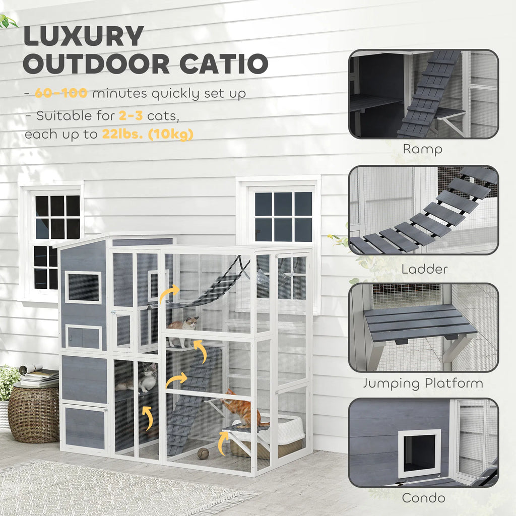 76" Catio Outdoor Cat Enclosure with Cat Condo Jumping Platforms Ladder - Image 5