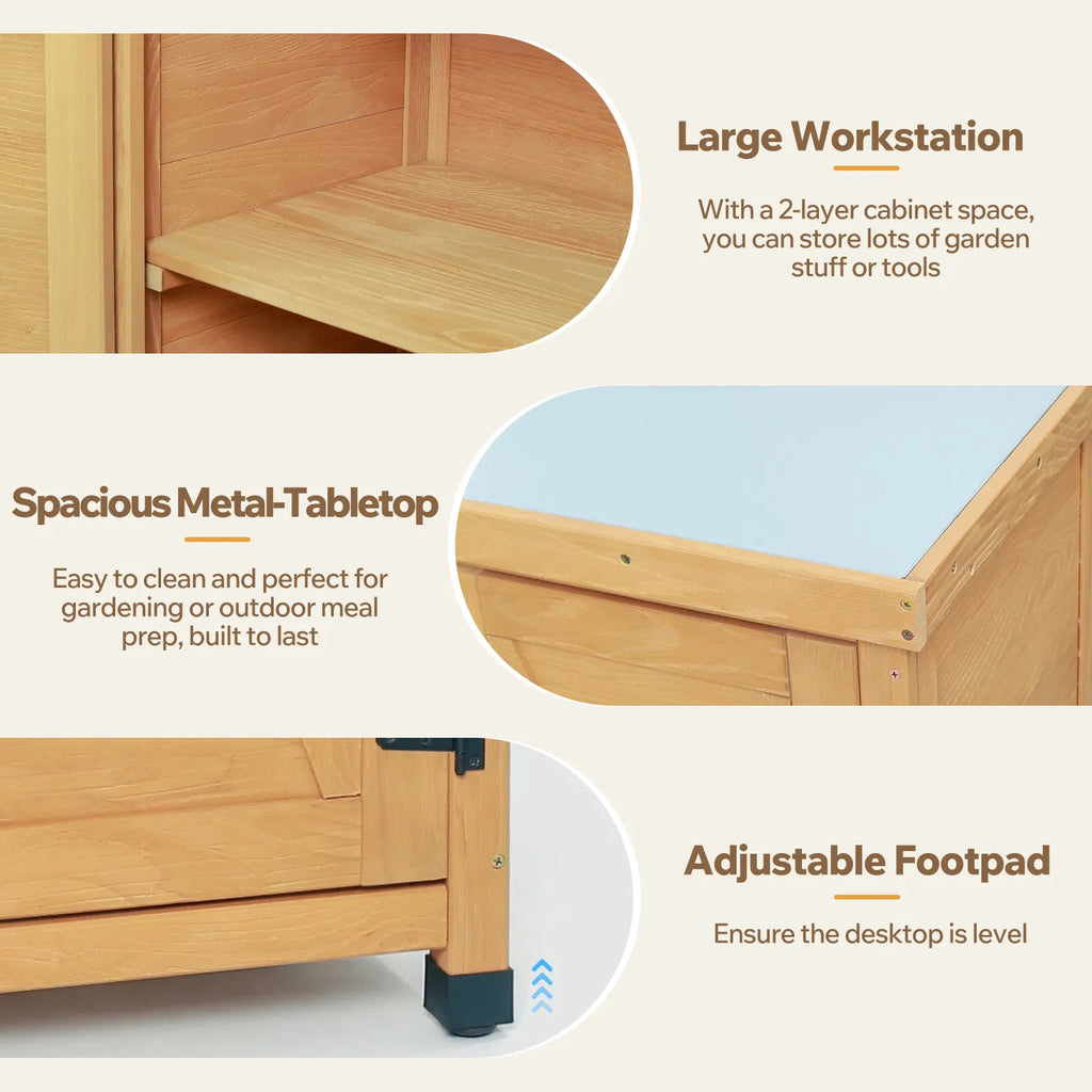 solid wood outdoor potting bench with storage cabinet product view 7
