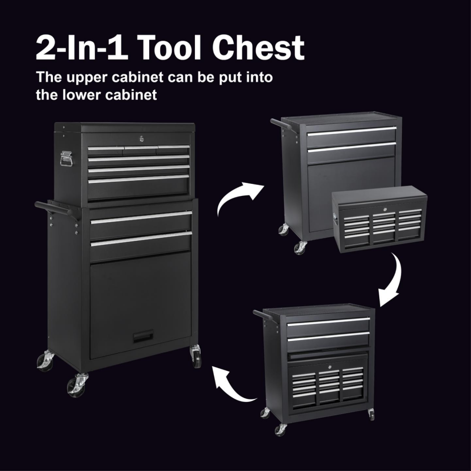 Tool Chest 8 Drawer Rolling Tool Storage Cabinet With 2 In 1 Detachable Top - Image 5