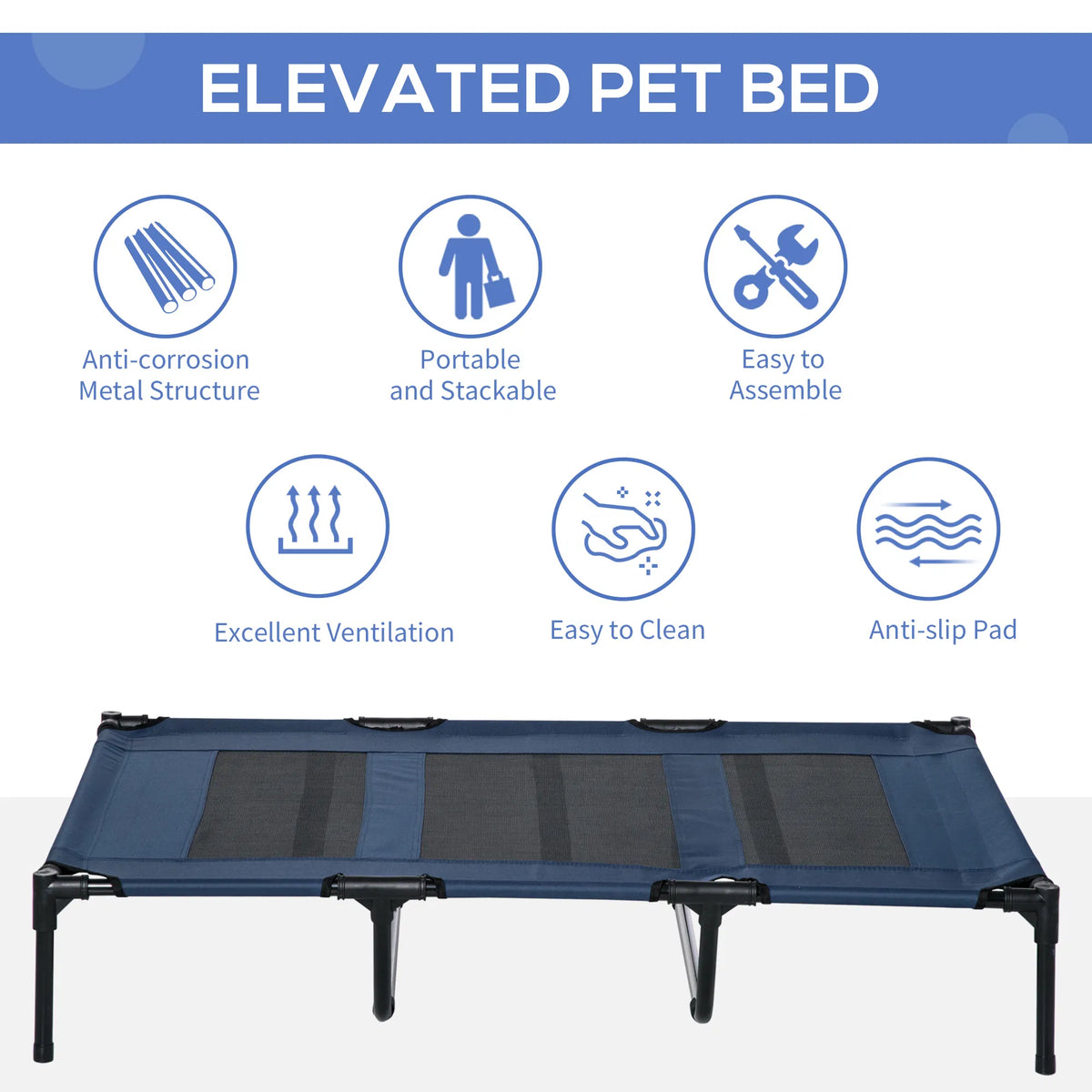 48" X 36" X 9" Elevated Pet Bed with Carrying Bag Dark Blue - Image 4