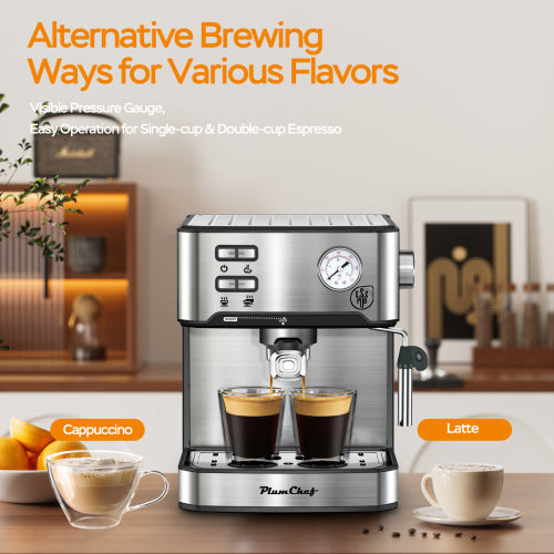 20 Bar Professional Espresso Machine With Milk Frother Single & Double Shot - Image 4
