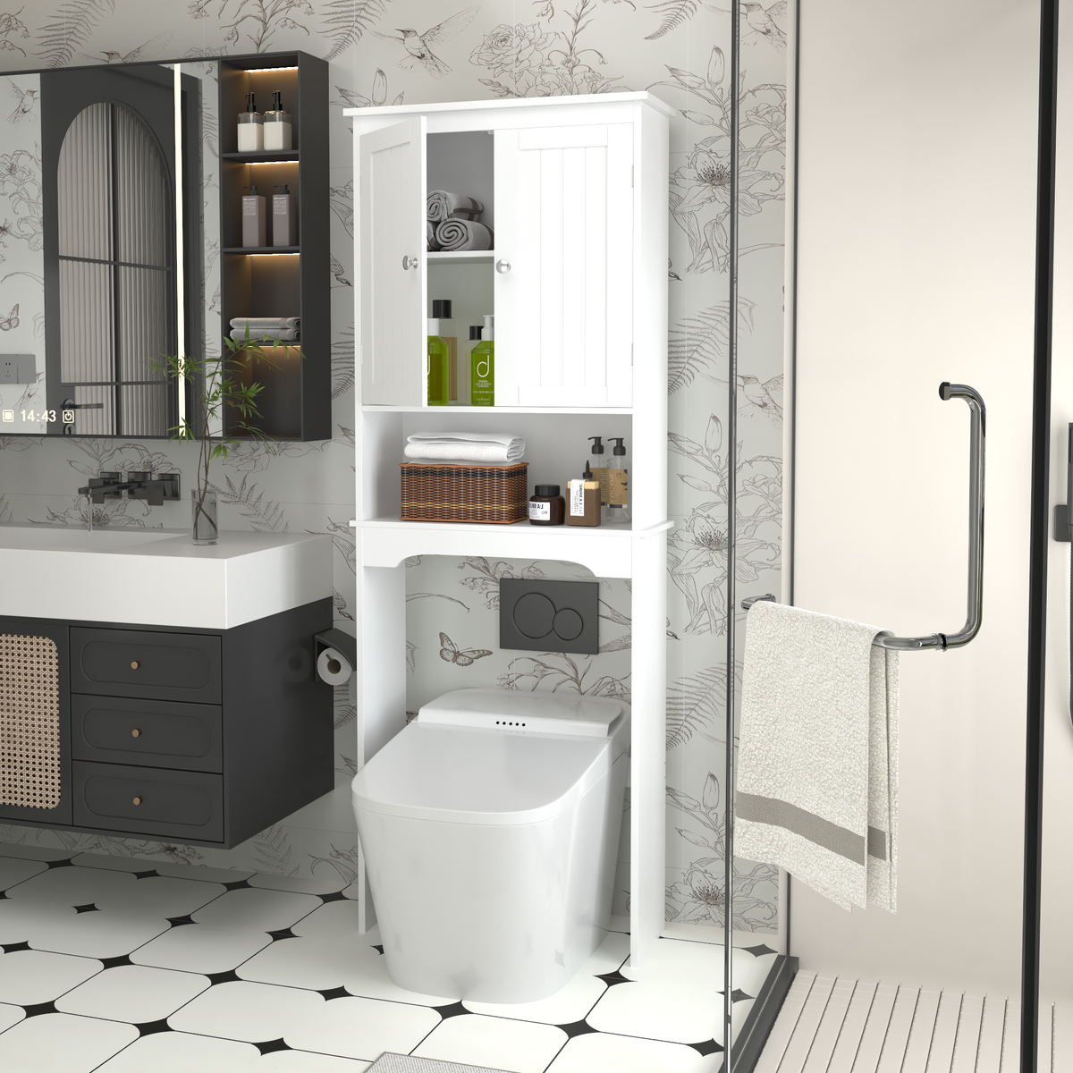 White Over-the-Toilet Bathroom Storage Cabinet