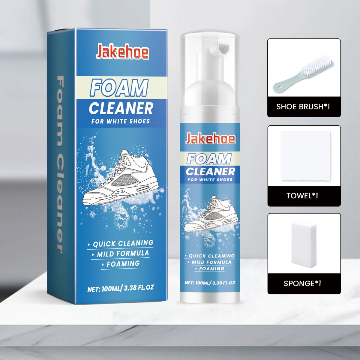 JAKEHOE Shoe Cleaning and Care Kit 100 ml with Brush Sponge and Towel - Image 5