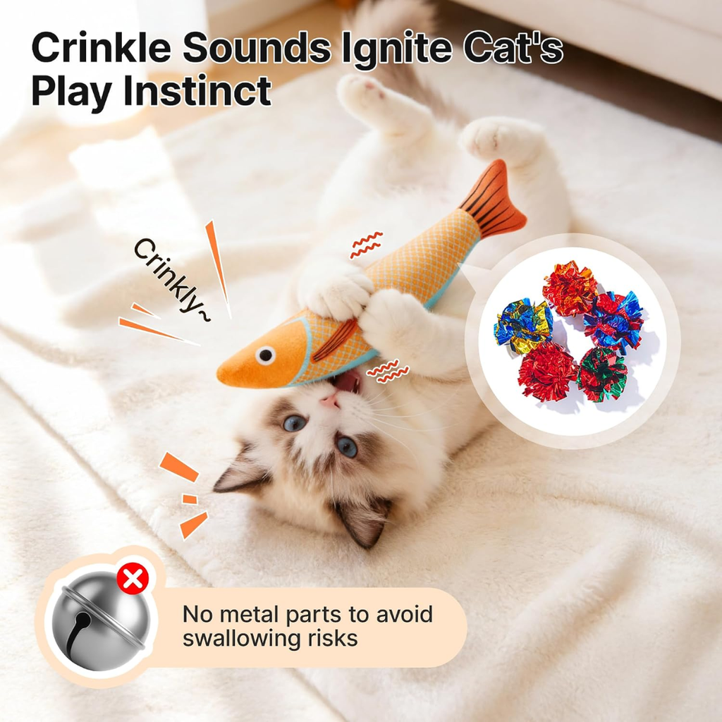 Cat Toys Saury Fish 3 Pack Catnip Crinkle Sound Soft And Durable