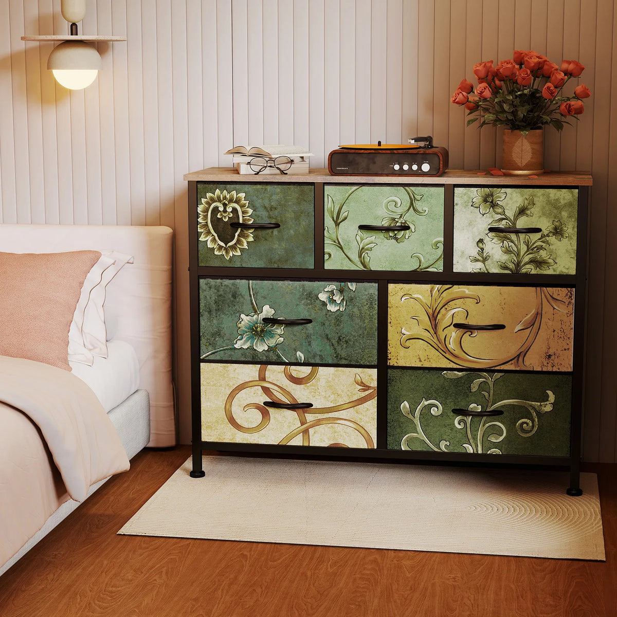 Dresser Bedside table with a movable fabric box sturdy steel framed wooden - Image 3