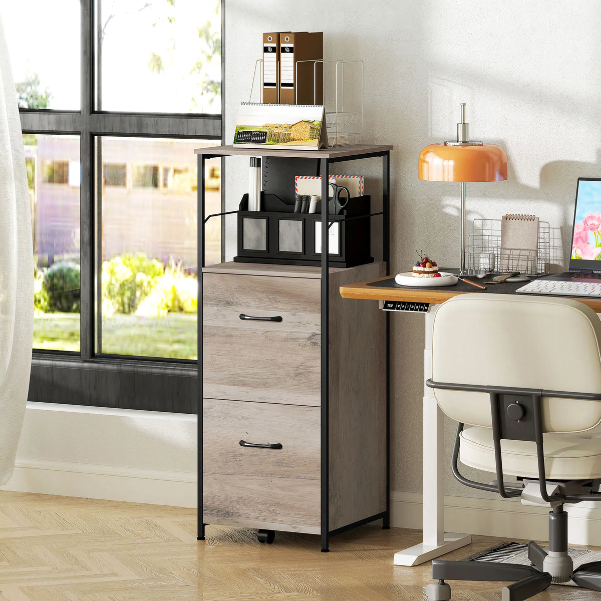 Vertical Filing Cabinet Tall File Cabinet with 2 Drawers Hanging Bars for - Image 3