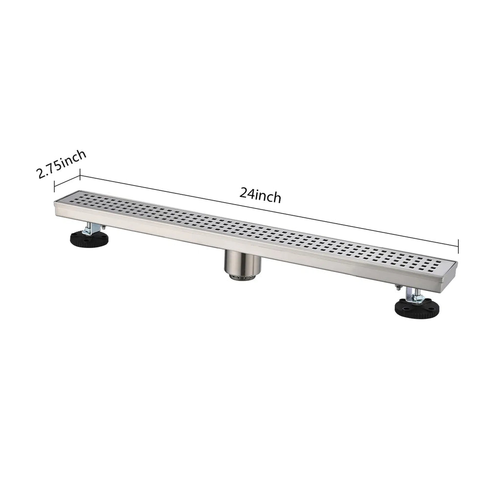 24 Inch Linear Shower Drain with Removable Square Patterned Grate 304 - Image 4