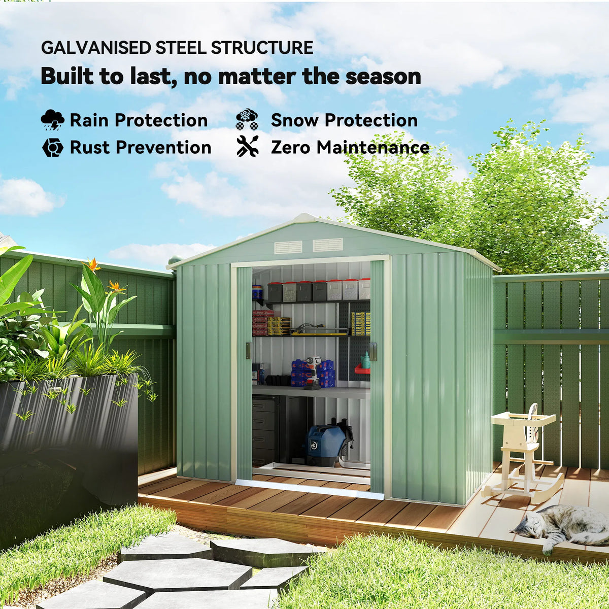 7' x 4' x 6' Garden Storage Shed Outdoor Patio Metal Tool Storage House w/