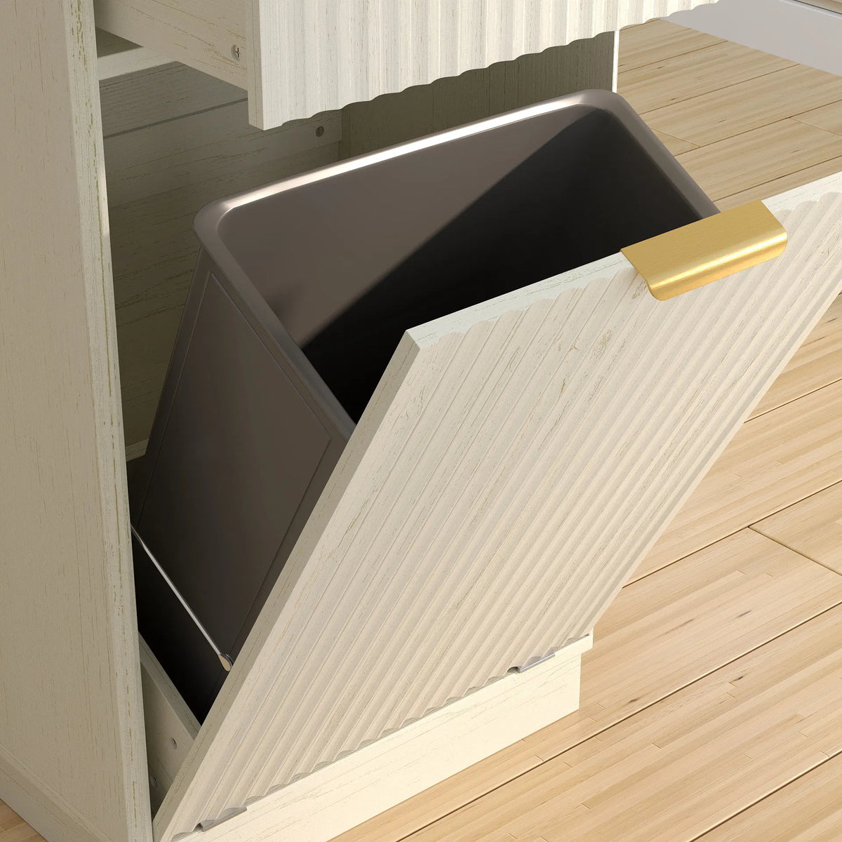 10 Gallon Woodgrain Tilt Out Trash Can Cabinet Wooden Garbage Recycling Cabinet - Image 5