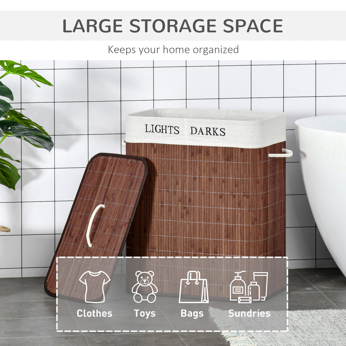 Bamboo Laundry Basket With Lid And String Handles Collapsible Laundry Hamper - Image 2