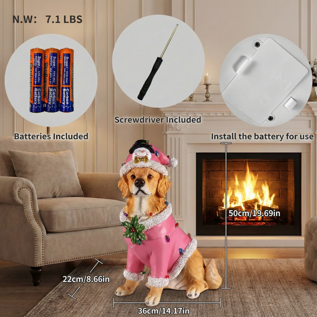 Christmas Golden Retriever Statue Holiday Dog Figurine in Pink Santa Outfit - Image 2