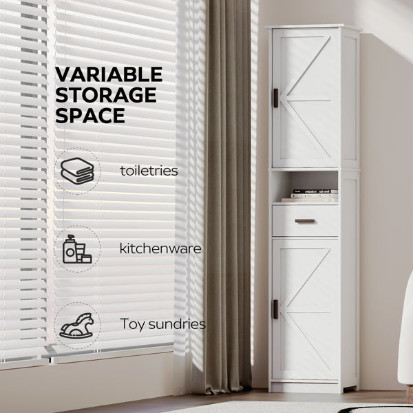 69" H Tall Bathroom Storage Cabinet with 2 Barn Doors and 1 Drawer Narrow - Image 4