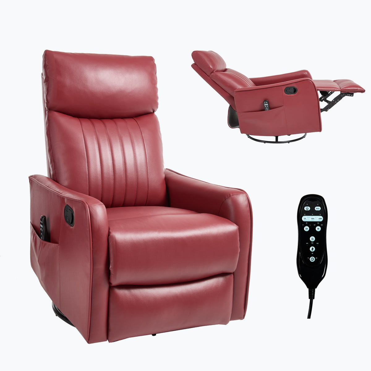 Red Faux Leather Heat Massage Manual Recliner Chair with Rocker and Swivel for - Image 2