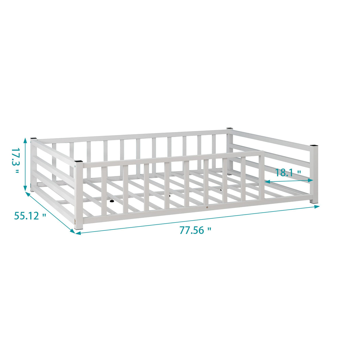 Full Size Floor Bed Low Profile Metal Platform with Heavy Duty Guardrails No - Image 3
