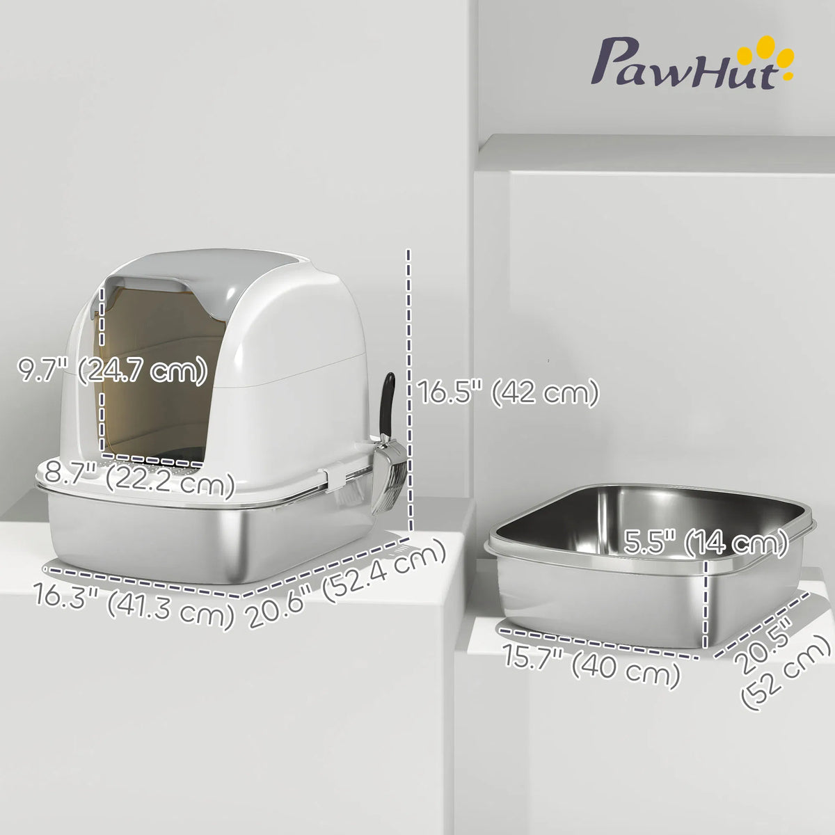 XL Stainless Steel Cat Litter Box with Lid for Big Cats Enclosed Cat Litter