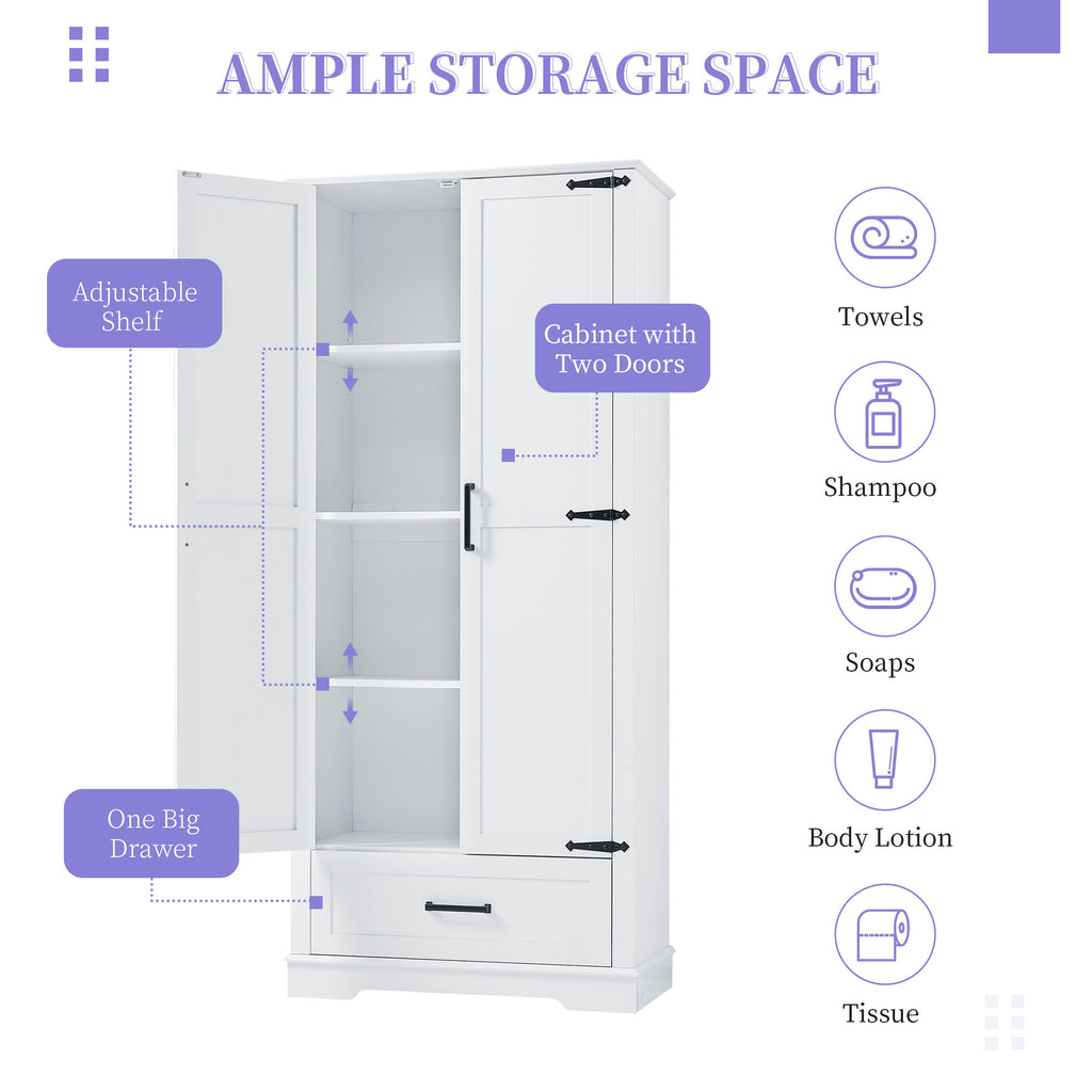 Tall White Bathroom Linen Storage Cabinet