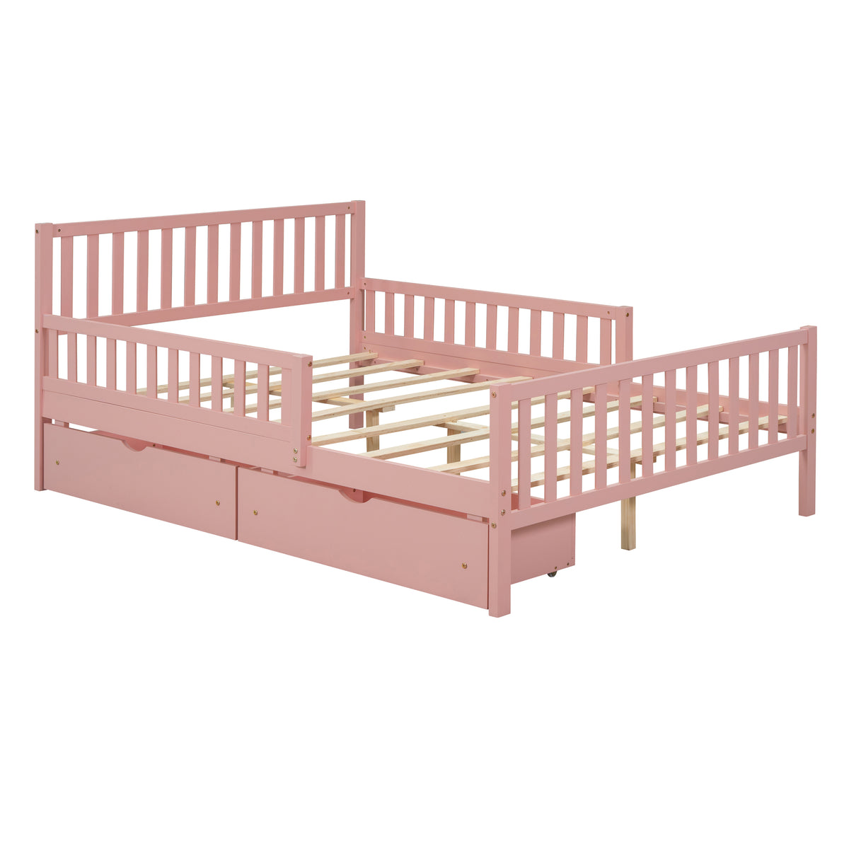 Pink Full Platform Bed with Two Storage Drawers