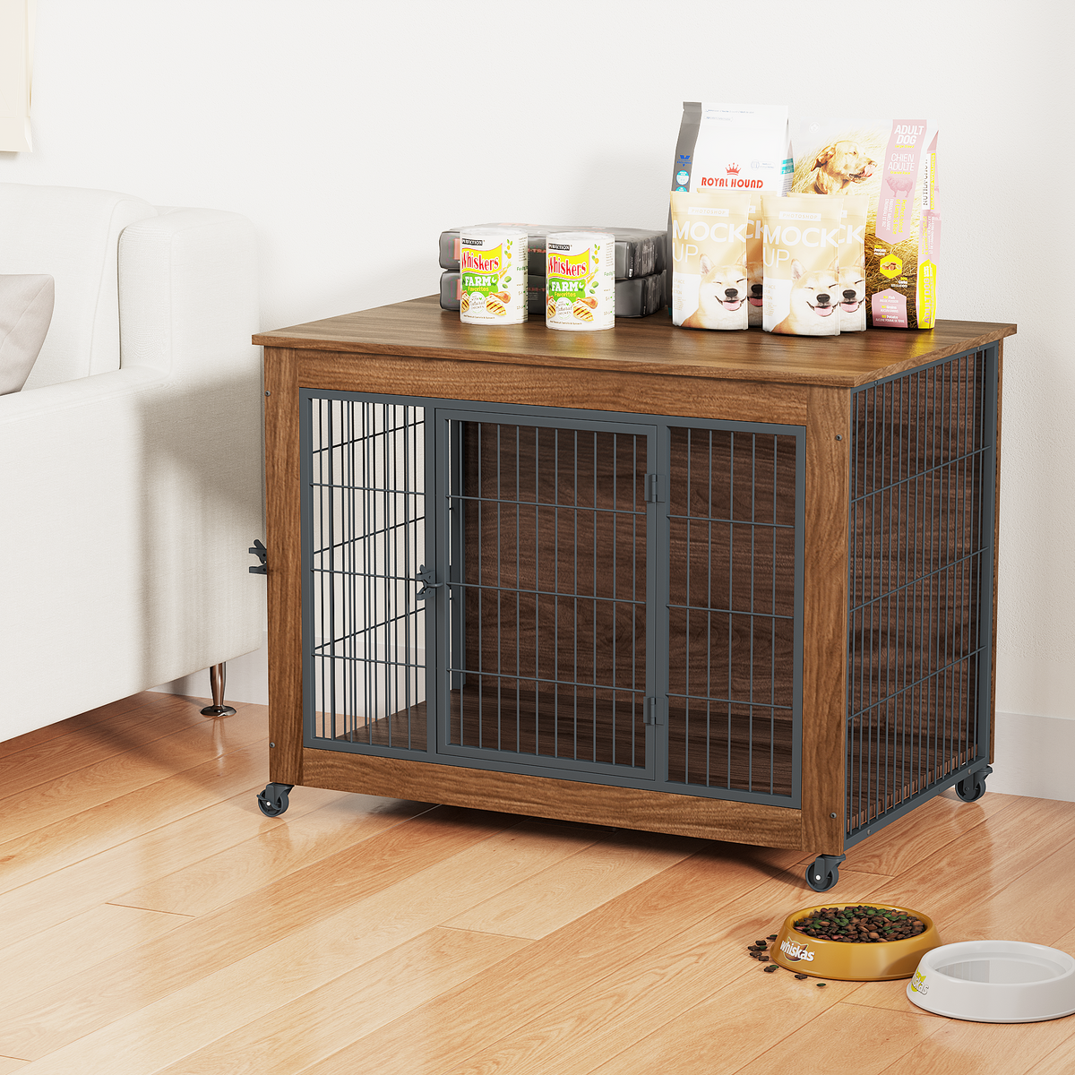 38.6-Inch Dog Crate Furniture with Wheels
