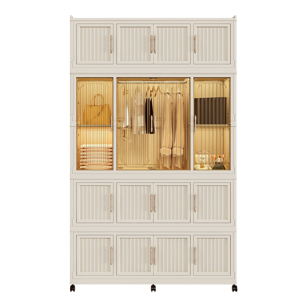 77in Modular Wardrobe Closet with 17 Storage Cubes and Hanging Rod