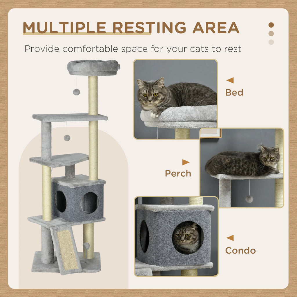 57.5" Cat Tree with Scratching Posts Large Cat Tower for Indoor Cats with Bed - Image 3