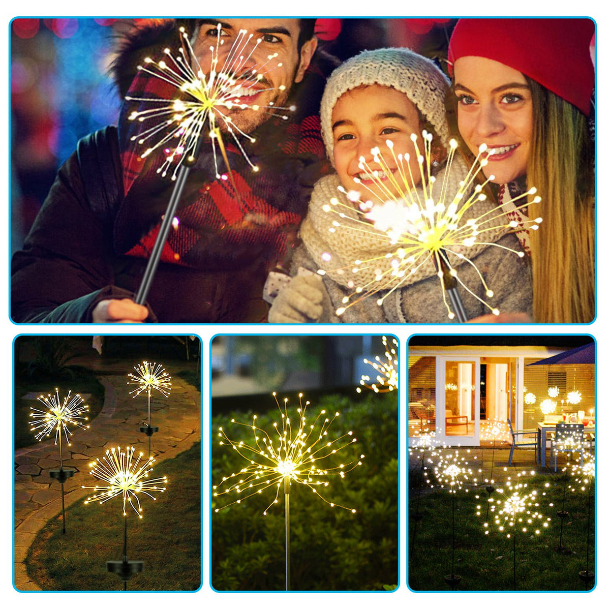 2Pcs Solar Powered Starburst Lights 240 LEDs Firework Lamp Garden Path Decor - Image 5
