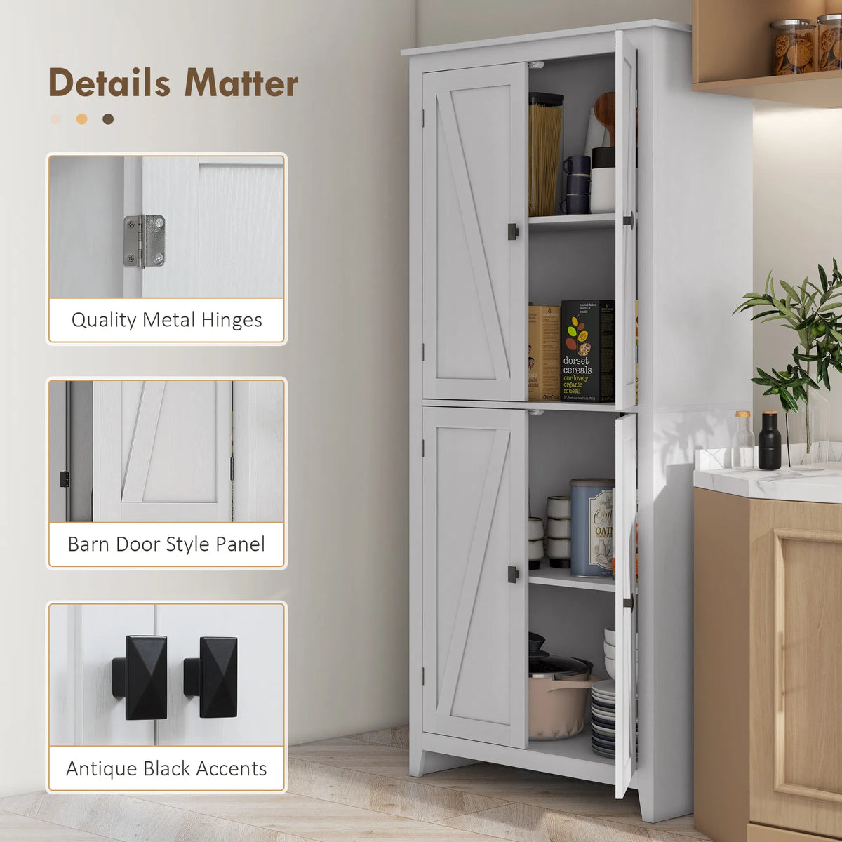 72" Freestanding Storage Cabinet Kitchen Pantry Cabinet with Doors and Shelves - Image 2