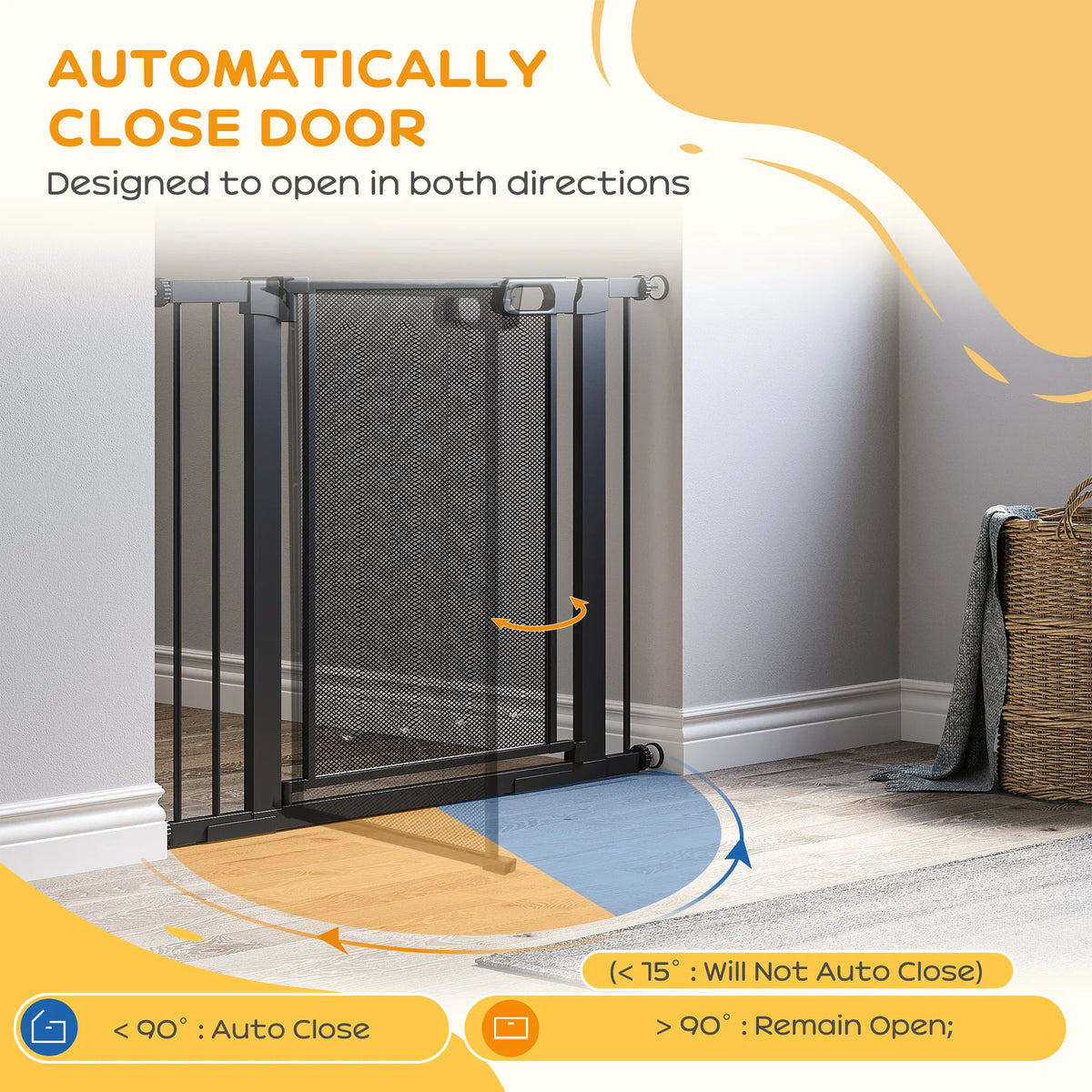 29.5" 40.6" Metal Pet Gate Dog Gate with Auto Closing Door Double Locking - Image 5