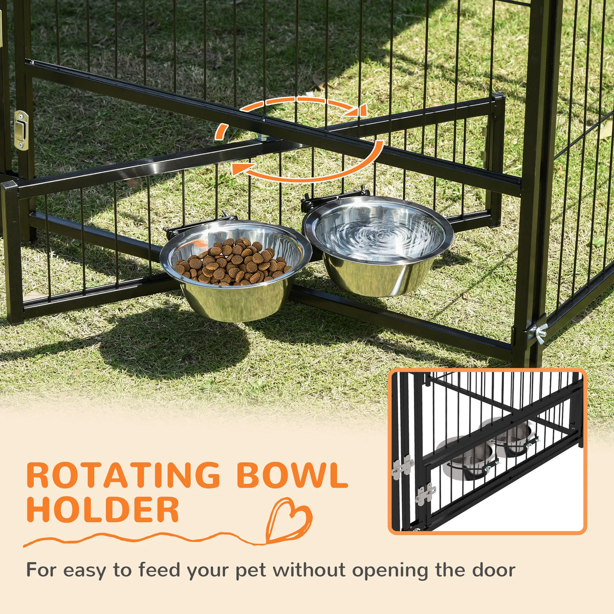 4.6' x 4.6' x 5' Outdoor Dog Kennel with Canopy Rotating Bowls Coffee - Image 5