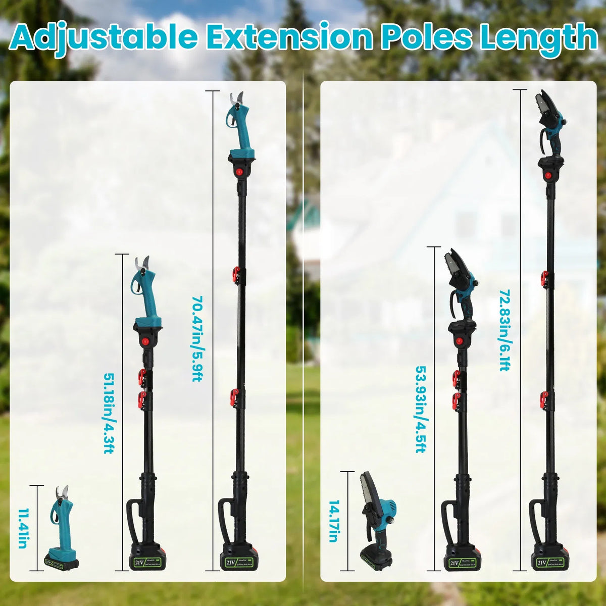 4 in 1 Cordless Pole Pruning Shears and Electric Chainsaw Set with Extension Pole - Additional Product View Pole Pruning Shears