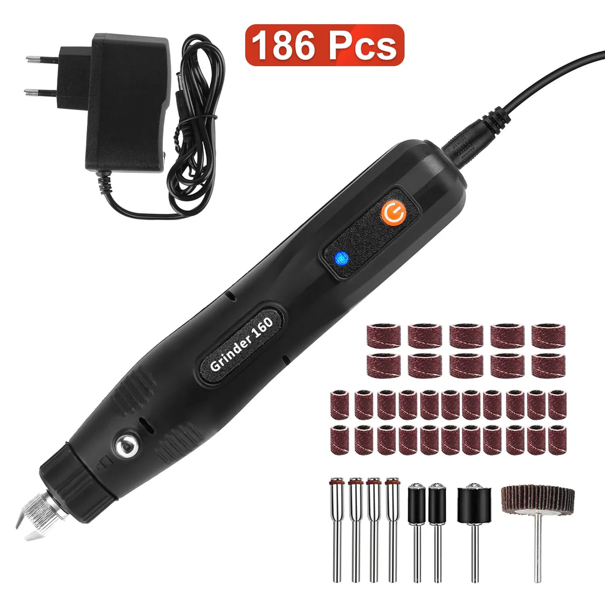 Mini Corded Rotary Power Tool Set of 186Pcs Electric Detail Sander Grinding Pen - Image 3