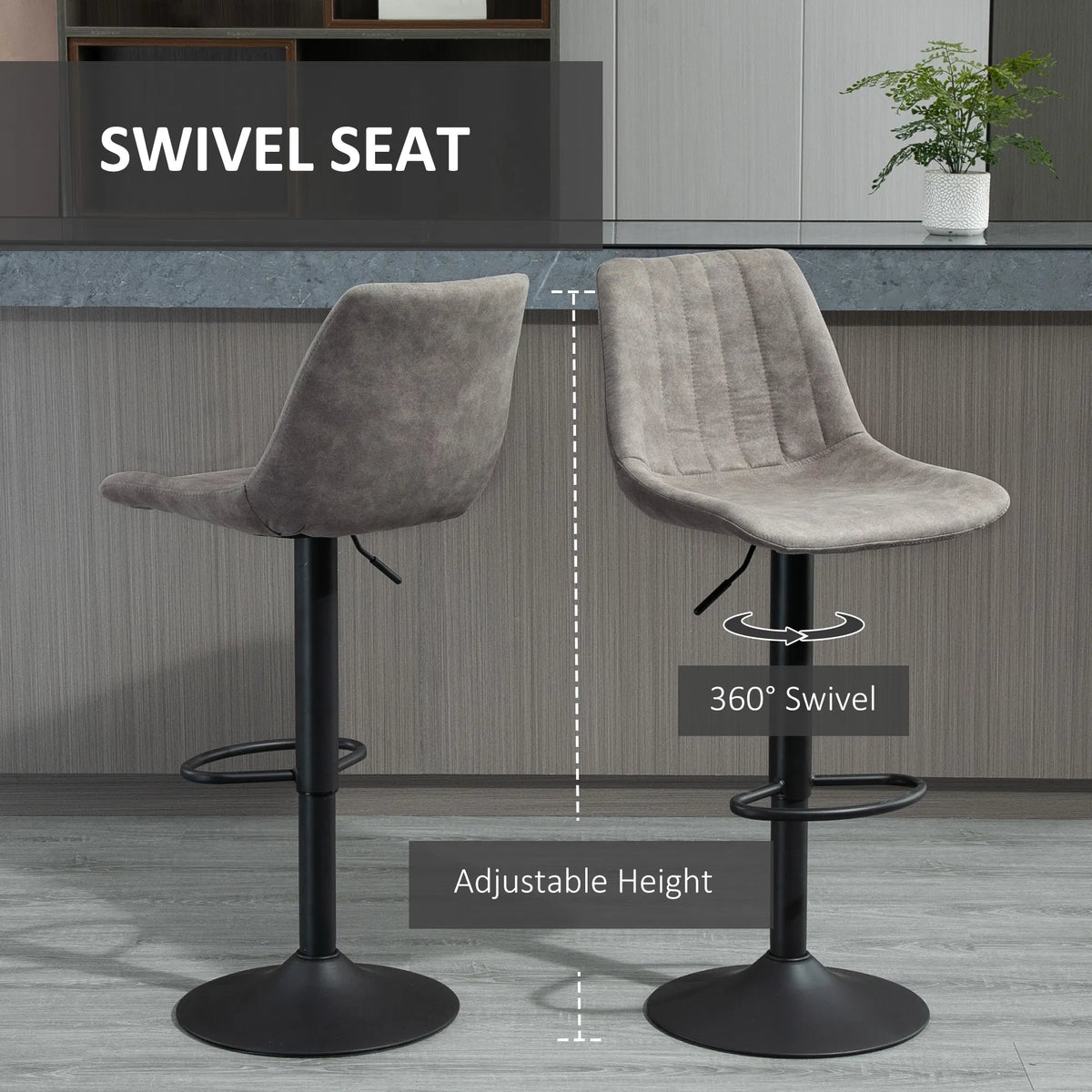 Adjustable Bar Stools Set of 2 Leathaire Swivel Barstools with Back and - Image 2
