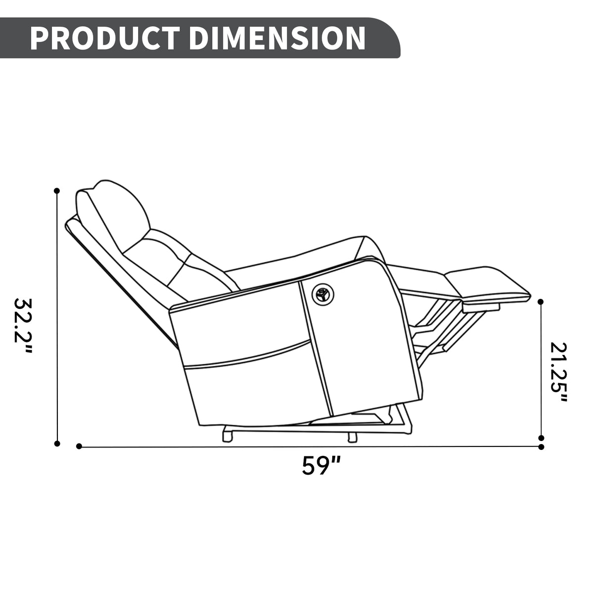 Black PU Single Motor Power Lift Recliner Chair with Massage and Heat for - Image 2