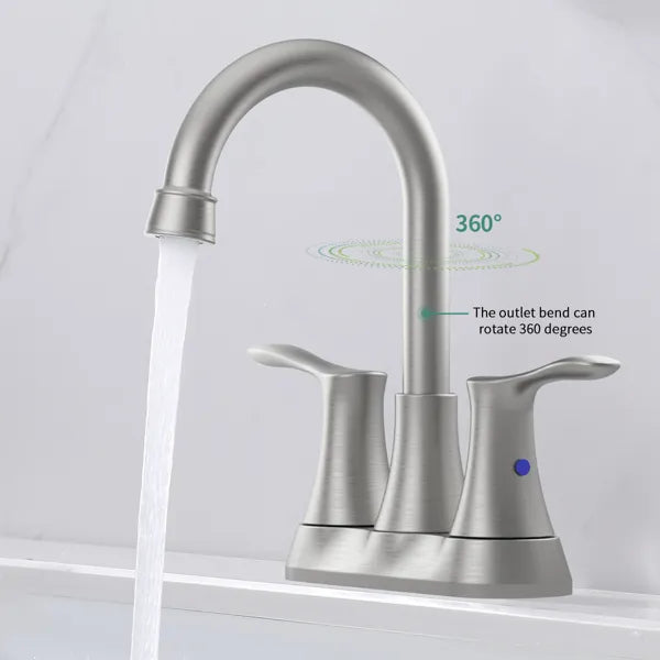 Bathroom Faucet Brushed Nickel 4" 2 Handle centerset basin faucet with Pop up