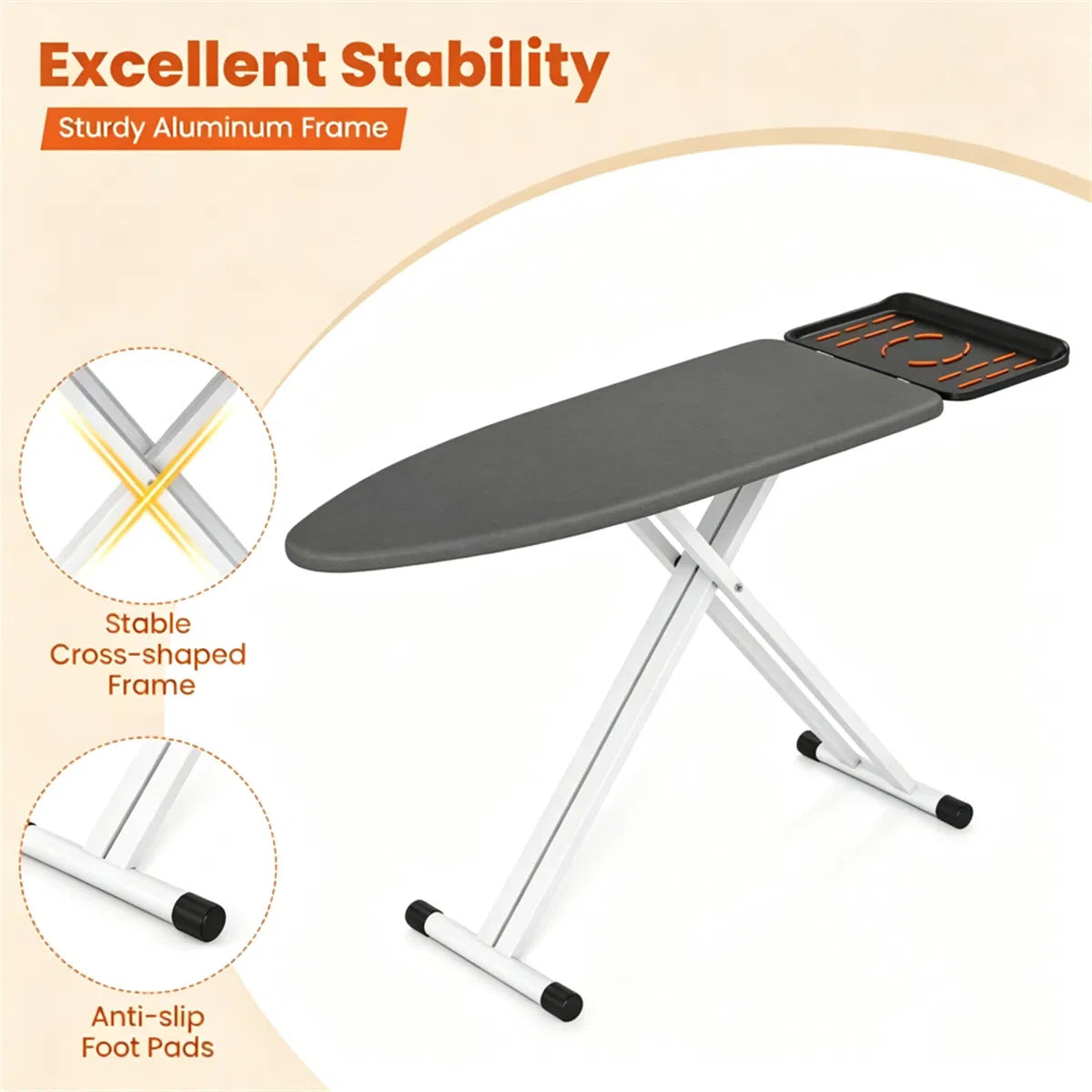 Adjustable Height Ironing Board 7 Level Foldable Ironing Table with Perforated - Image 5