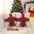 2 Pcs Christmas Pillow Covers With 3D Red Plaid Bow