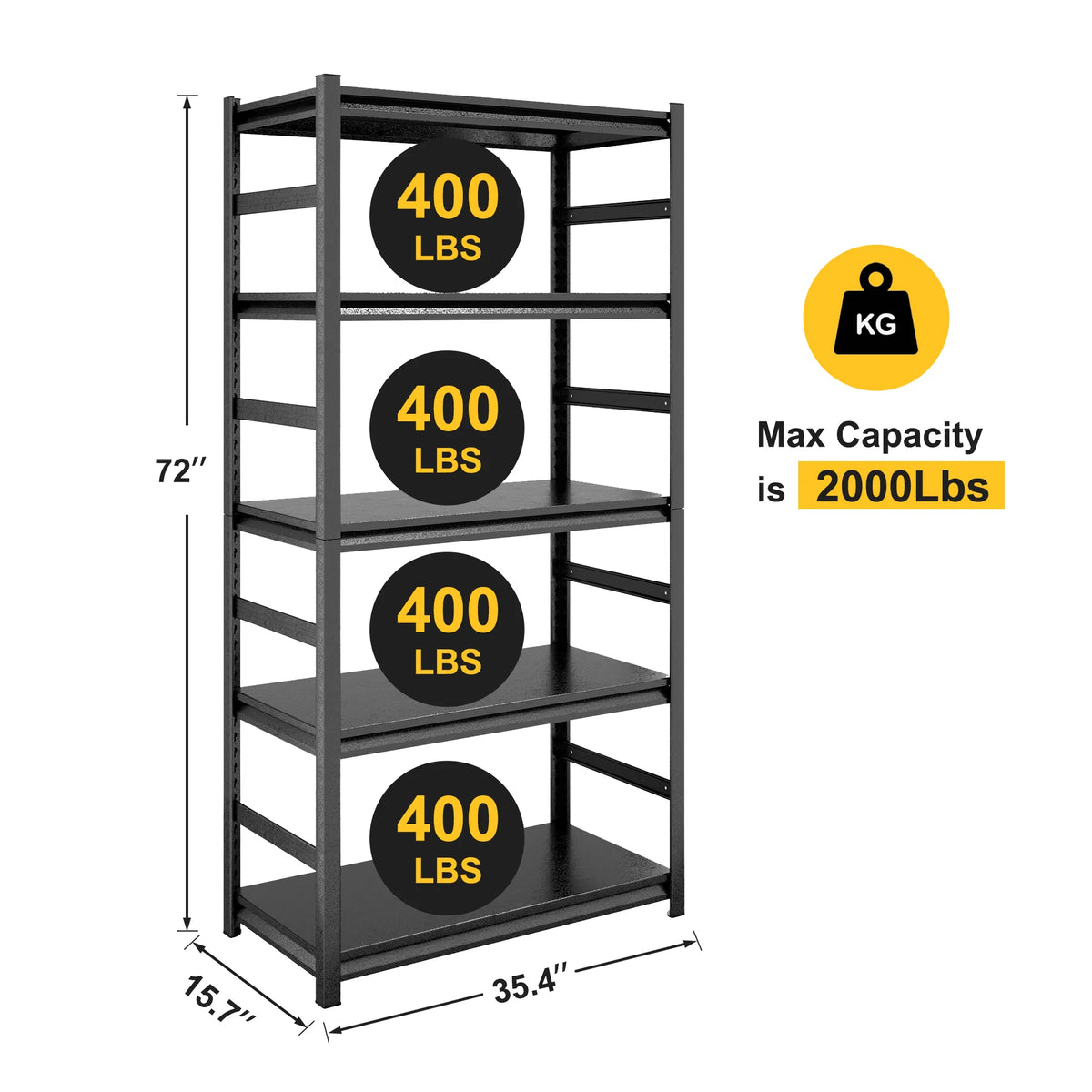 H72 * W35.4 * D15.7 Storage Shelves 5 Tier Heavy Duty Metal Shelving Unit - Image 3