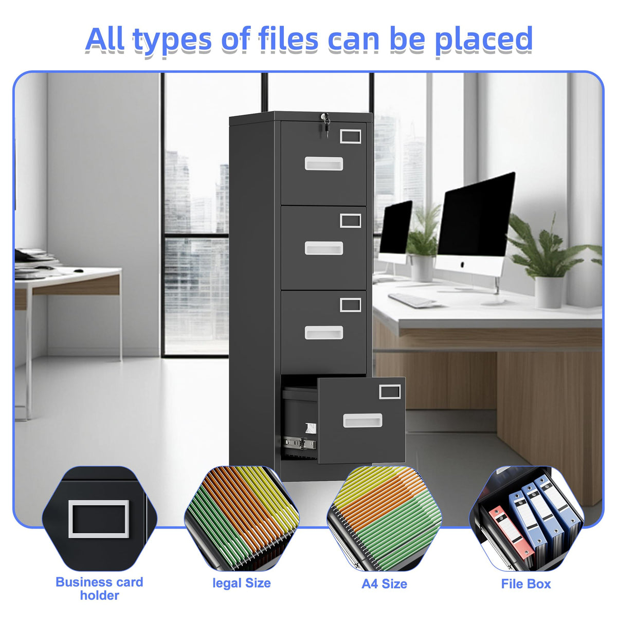 Aobabo 4 Drawer File Cabinet With Lock Vertical Metal Filing Cabinet - Image 4