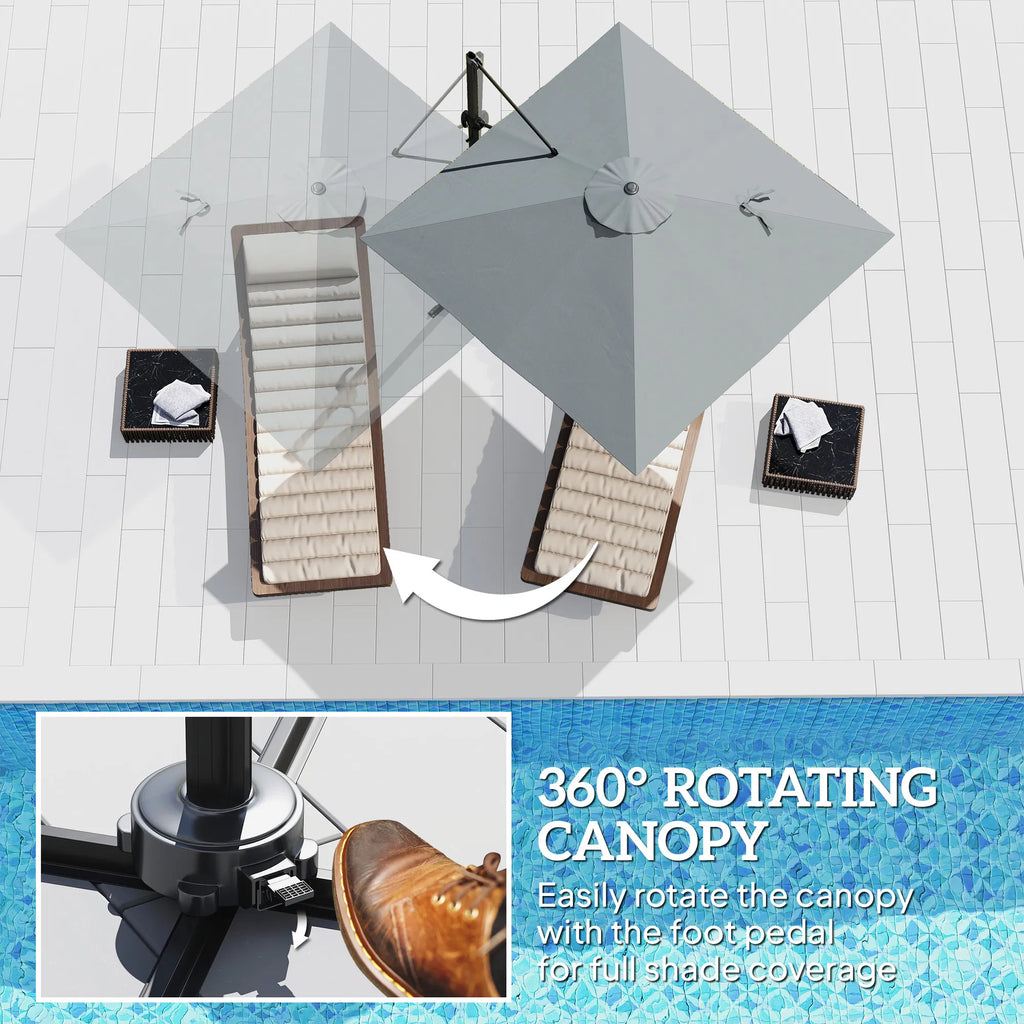 8 FT Aluminium Cantilever Patio Umbrella with 360° Rotation Cross Base Crank - Image 2