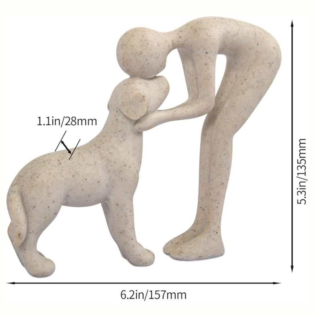 Abstract Person And Dog Head To Figurine Sandstone Style Decorative Sculpture - Image 4