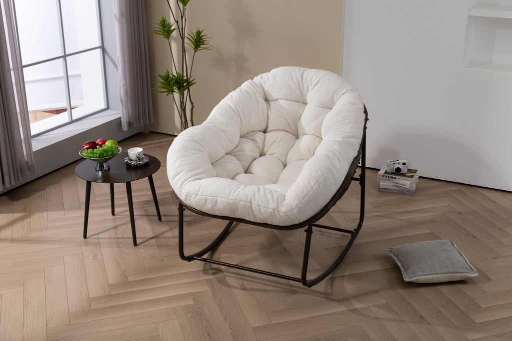 Outdoor Rattan Rocking Chair Padded Cushion Rocker Recliner For Front Porch