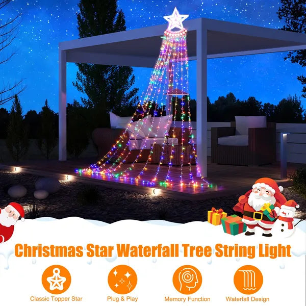 1Pc 11.48FT 350LED Multicolored Christmas Star Waterfall Tree String Light