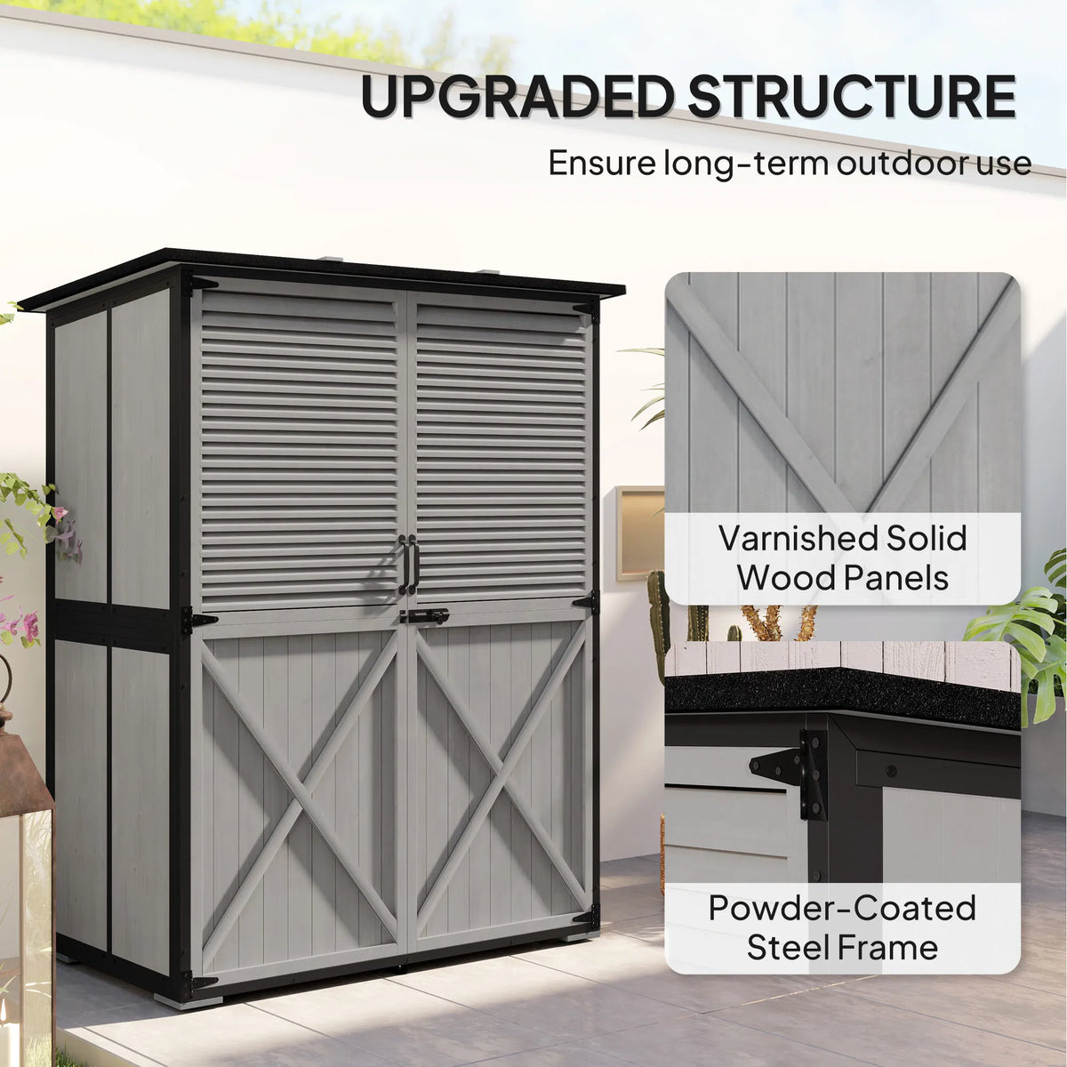 Outdoor Storage Cabinet Wood Garden Shed with Steel Frame Asphalt Roof 2