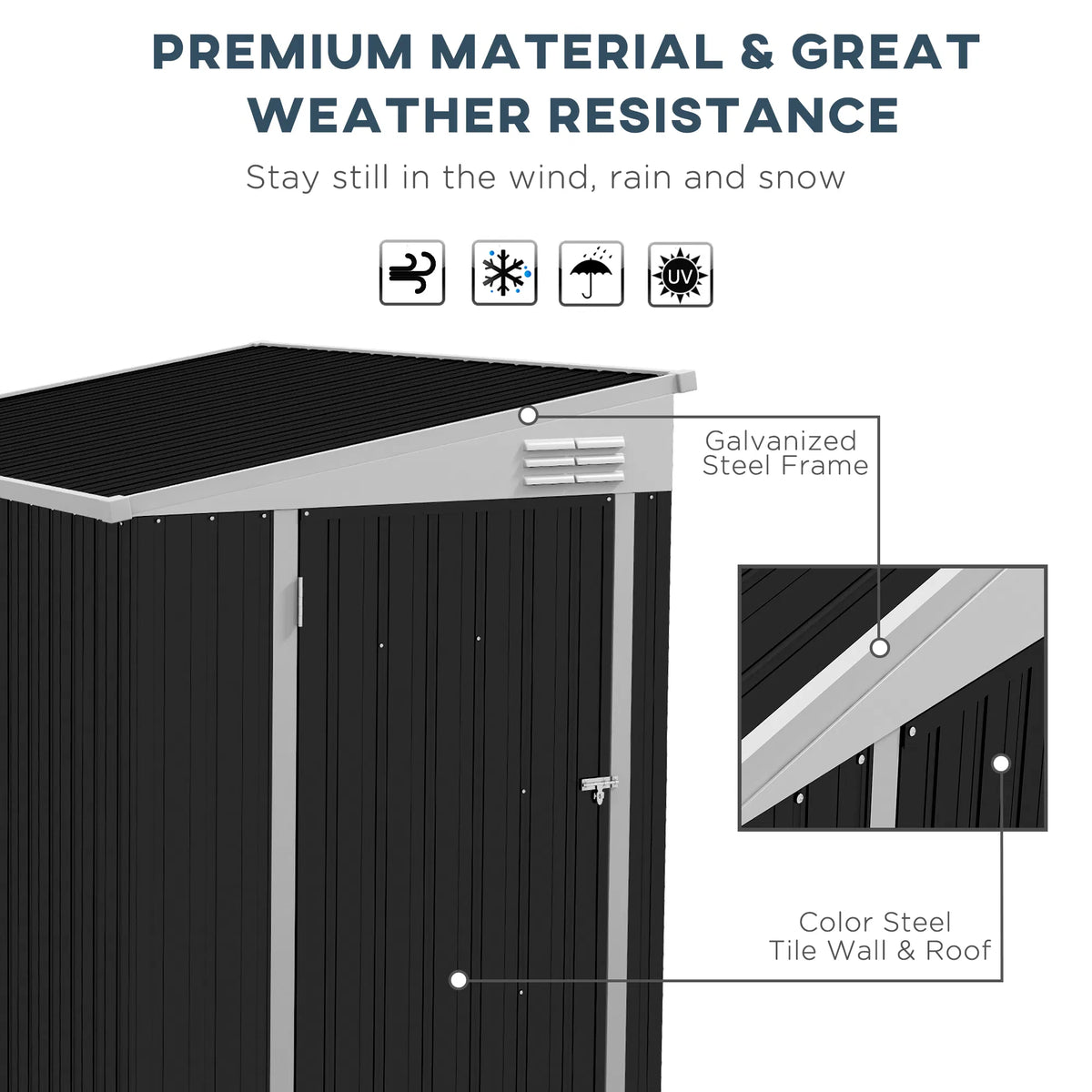 4' x 6' Outdoor Storage Shed Lean to Shed Outdoor Metal Tool Shed with Lockable - Image 5