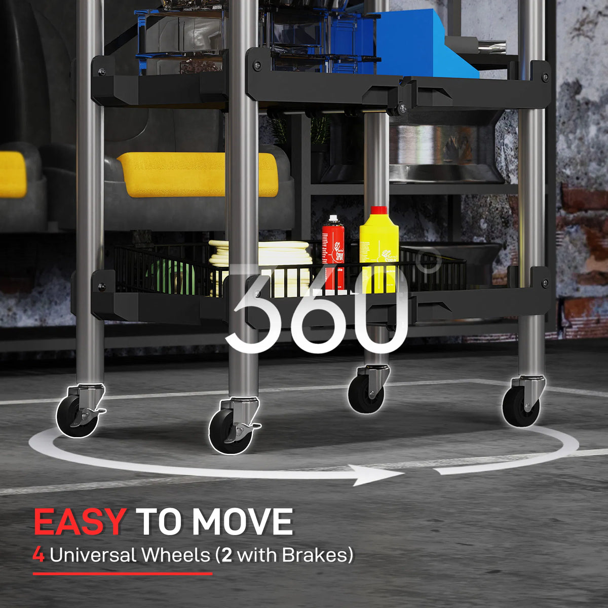 3 Tier Collapsible Tool Cart with Wheels 150 LBS Capacity Folding Utility Cart - Image 4