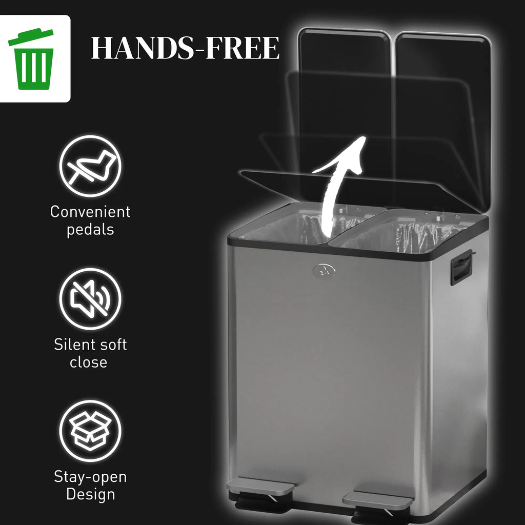 Dual Garbage Bin Soft Close Trash Can with Foot Pedal 2 x 20 Liter Garbage - Image 3