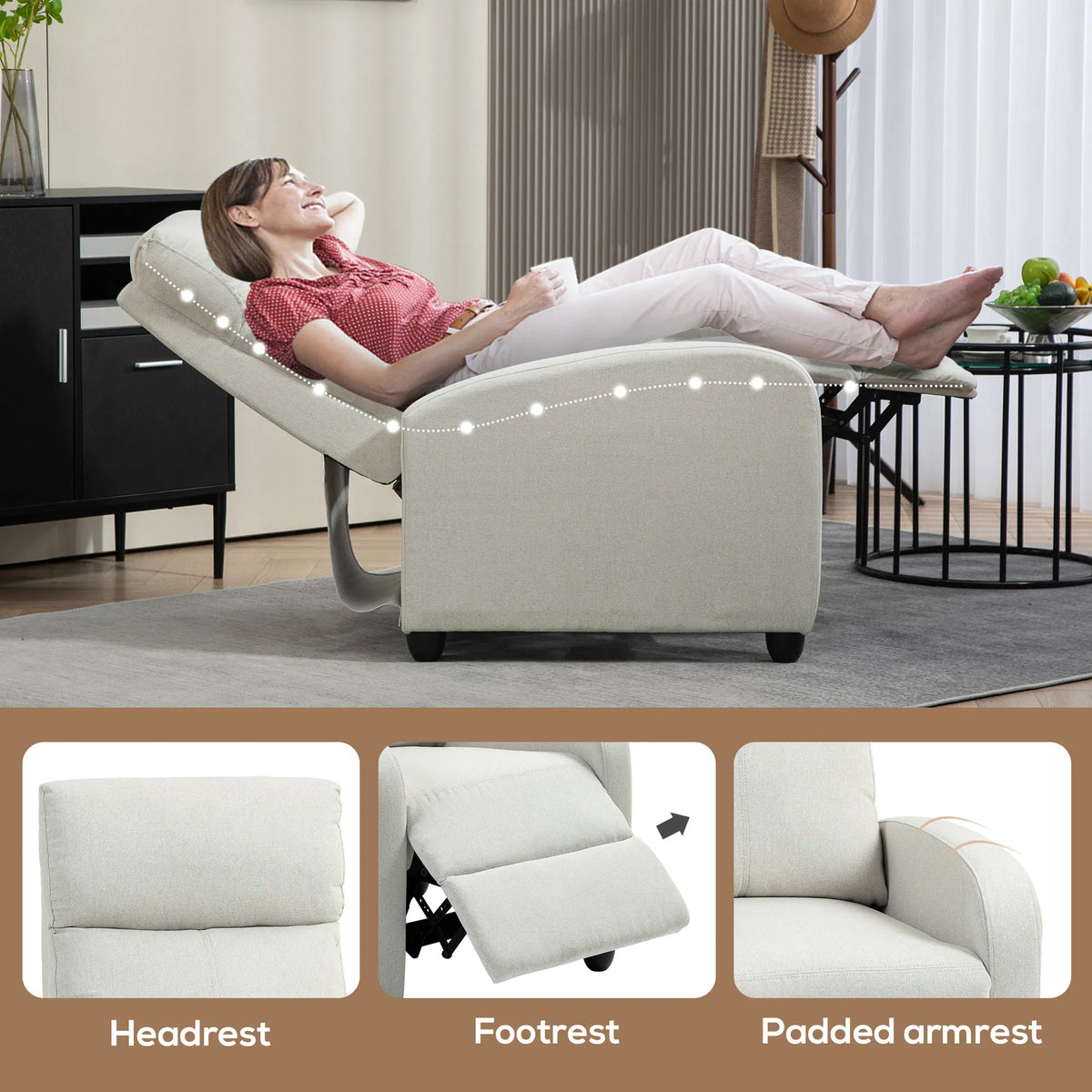 Fabric Recliner Chair Manual Home Theater Seating Single Reclining Sofa Chair - Image 4
